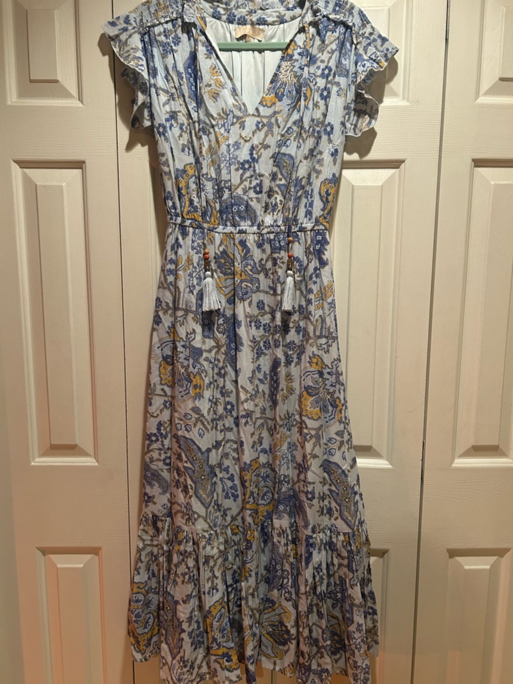 Draper James Blue, Yellow and White Floral V-Neck Maxi Dress